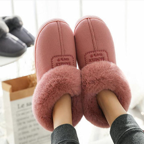 Zapatos cálidos de invierno de piel sintética para mujer y hombre, zapatillas de Interior de felpa suave antideslizante para amantes, pantuflas de algodón para el hogar, 2022, SH08271 ► Foto 1/6