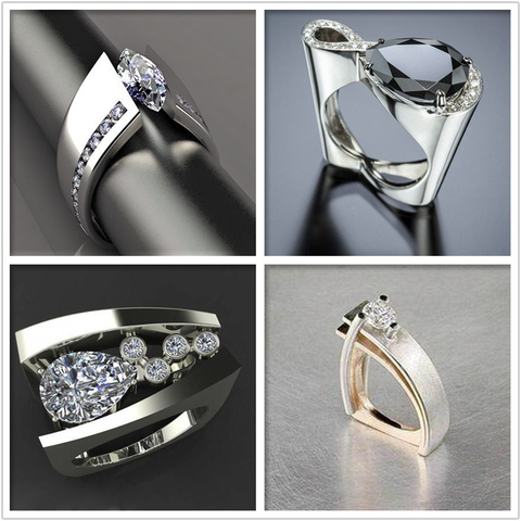 Estilo único de la mujer marca anillo de cuarzo dedo grande de plata de lujo de oro Color de rosa Vintage anillo, anillo de los anillos de boda para las mujeres ► Foto 1/5
