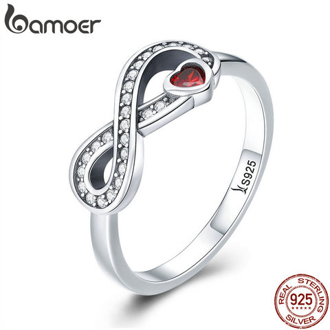 BAMOER 100% de 925 de plata esterlina infinito amor para siempre corazón claro CZ anillo de dedo para las mujeres boda joyería de compromiso SCR415 ► Foto 1/6