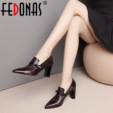 Zapatos de tacón alto de alta calidad para fiesta de Punta puntiaguda de cuero genuino para mujer Zapatos de tacón de oficina de marca Primavera Verano ► Foto 1/6
