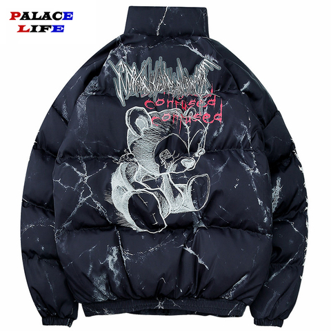 Chaqueta de invierno Hipster para hombre, Parka con impresión de caricatura de oso, ropa informal estilo Hip Hop, invierno, calientes chaquetas abrigos gruesos, ropa para hombre ► Foto 1/6