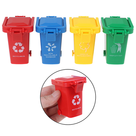 4 unids/set Mini basura juguete camión de basura latas en la acera del vehículo Bin juguetes chico simulación muebles de juguete para regalo ► Foto 1/6