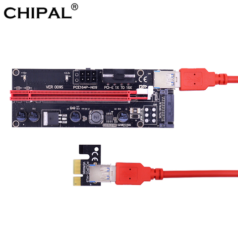 CHIPAL-Tarjeta elevadora PCI-E VER009S de 60CM, adaptador extensor de doble LED 009S Express de 1x a 16X, Cable USB 3,0, potencia de 6 pines para minero de Bitcoin ► Foto 1/6