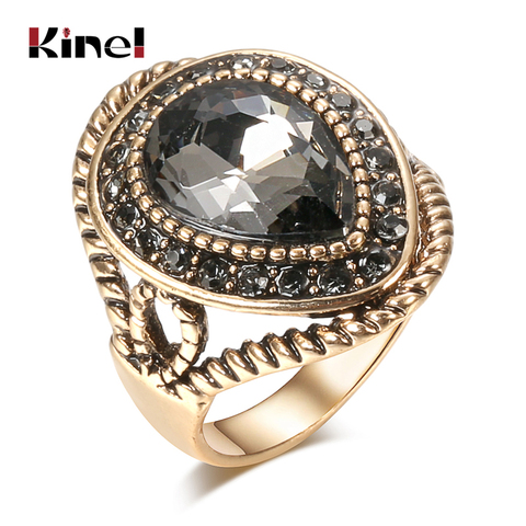 Kinel Vintage giro anillos para las mujeres oro antiguo gris anillos de cristal suave lazo clásico étnicos accesorios para fiesta, joyería ► Foto 1/6