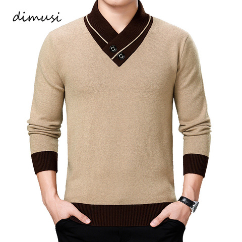 DIMUSI-suéter informal de cuello alto para hombre, ropa de punto ajustada de cuello doble, Color sólido, Otoño e Invierno ► Foto 1/6