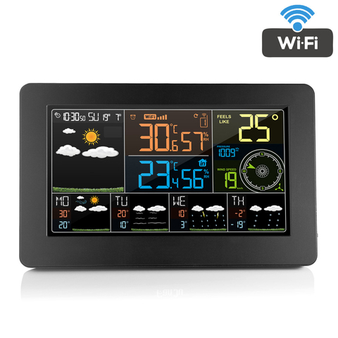 Fanju-reloj despertador Digital con Sensor inalámbrico, reloj con Wifi, presión de humedad, predicción del tiempo ► Foto 1/6
