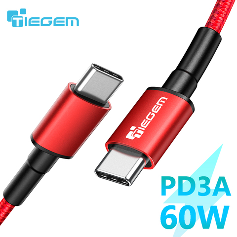 TIEGEM USB C a USB-C Cable de carga rápida Quick Charge 4,0 de 3,0 USB-C Cable para Samsung Galaxy Nota 10 s9 PD 60W 3A para macbook ► Foto 1/6