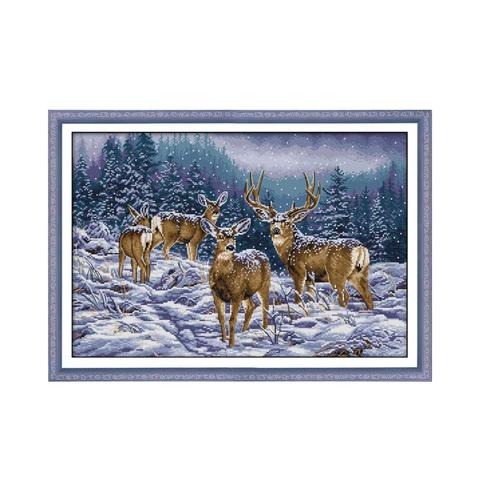 Kit de punto de cruz de ciervo de invierno, lienzo estampado con cuentas, 14ct, 11CT, punto de cruz, bordado artesanal ► Foto 1/1