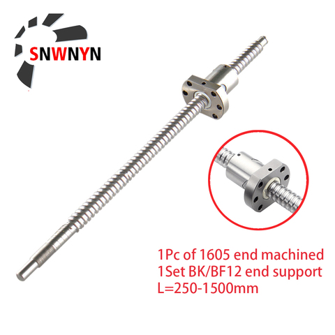 Ballscrew 1605 C7 SFU1605 250, 350, 400, 450, 550, 600, 650mm bola tornillo 1605 brida solo husillo de bolas BK/BF12 RM1605 extremo mecanizado CNC ► Foto 1/6