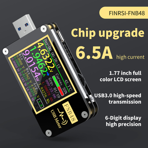 FNIRSI-FNB48 voltímetro de alta definición, amperímetro, multifuncional, para recarga de teléfono móvil, probador de capacidad de corriente, 1,77 pulgadas ► Foto 1/6