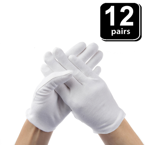 24 Uds. De algodón suave de guantes blancos, joyería para monedas, guantes de inspección de plata, guante de revestimiento estirable, 12 pares ► Foto 1/6