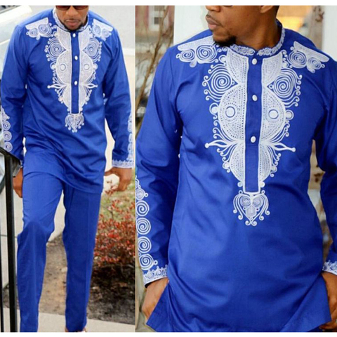 Dashiki conjunto de pantalón superior para hombre conjunto de 2 piezas conjunto de ropa para hombres africanos 2022 riche ropa africana para hombres camisa dashiki con pantalón ► Foto 1/6