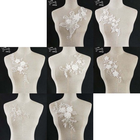 Blanco de alta calidad Venecia flor vestido de tela de encaje apliques adorno blusa bricolaje decoración escote cuello de encaje traje Accesorios ► Foto 1/4