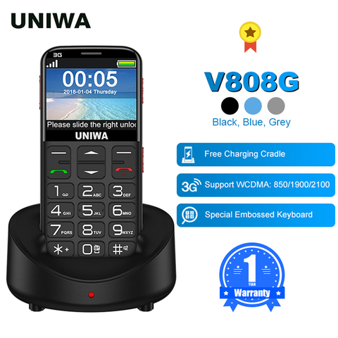 UNIWA-teclado en inglés y ruso V808G, 10 días de reposo, 3G, WCDMA, linterna fuerte, botón pulsador, teléfono móvil grande SOS, 3G ► Foto 1/6