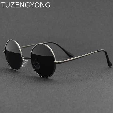 2022 nueva marca de diseñador gafas de sol redondas clásicas gafas de sol polarizadas de Metal para hombres y mujeres montura pequeña gafas de sol Retro UV400 sombra de lente negra ► Foto 1/6