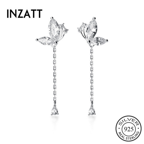 INZATT-pendientes colgantes con borlas y cadena de mariposa de circón para mujer, Plata de Ley 925 auténtica, accesorios de joyería delicada para fiesta ► Foto 1/6