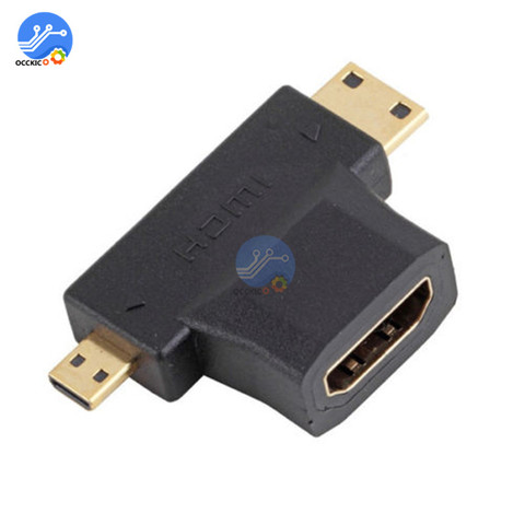 Adaptador convertidor 3 en 1 HDMI, compatible con hembra a Mini macho/Micro macho, conector para tableta, PC, TV, adaptador compatible con HDMI ► Foto 1/5