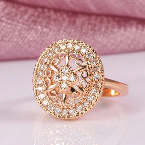 Kinel de lujo boda anillo Oval 585 oro rosa Micro cera de incrustación de circón Natural anillo flores huecas de la moda de las mujeres joyería fina ► Foto 1/6