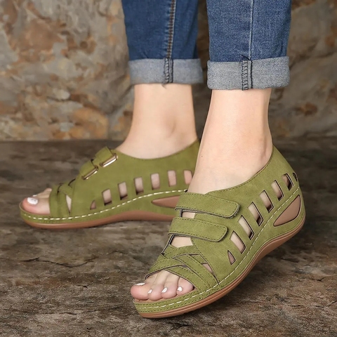 Sandalias De gladiador para Mujer, Zapatos informales De plataforma con cuña hueca y hebilla, suaves, para playa, De verano ► Foto 1/6