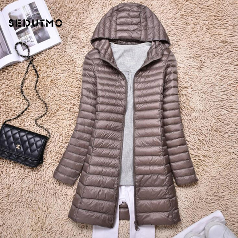 SEDUTMO-chaquetas de pato de talla grande para mujer, abrigo largo de plumas ultraligero con capucha, chaqueta acolchada, Parkas delgadas ED876, para invierno, 4XL ► Foto 1/6