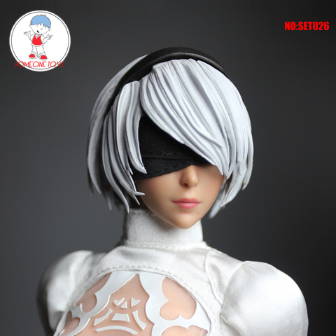 Escala 1/6 NieR:Automata 2B YoRHa cabeza femenina esculpida 2B Headplay con venda para figuras de cuerpo pálido de 12