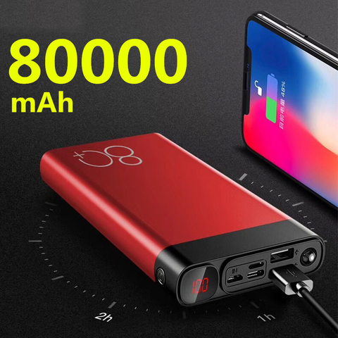 Banco de energía de 80000mAh, carga rápida, USB Dual, gran capacidad, portátil, para IPhone, Xiaomi, Samsung ► Foto 1/6
