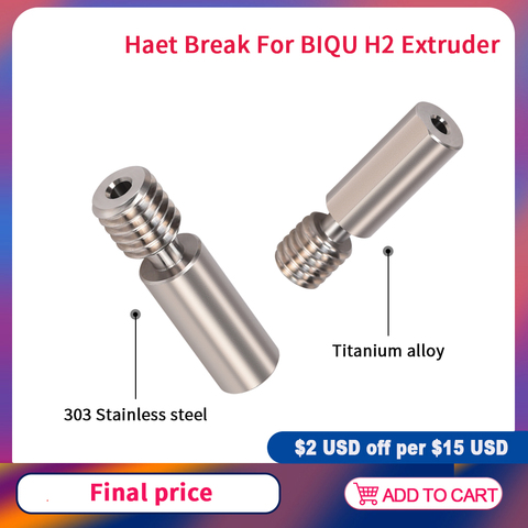 Heatbreak-Garganta de acero inoxidable de aleación de titanio para extrusora BIQU H2, actualización MK8 Hotend Ender3 V2, piezas de impresora 3D ► Foto 1/6