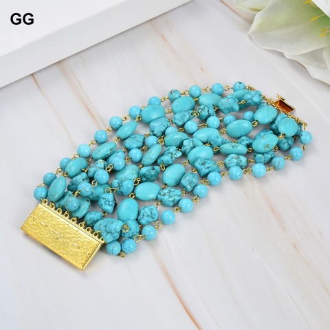 GG Jewelry-pulsera de piedras preciosas turquesas azules para mujer, 9 hebras naturales ► Foto 1/6