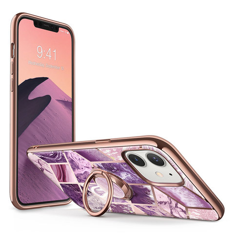 Funda para iPhone 12/12 Pro de 6,1 pulgadas, funda de mármol con anillo giratorio incorporado, soporte de montaje para coche, 2022 I-BLASON ► Foto 1/6