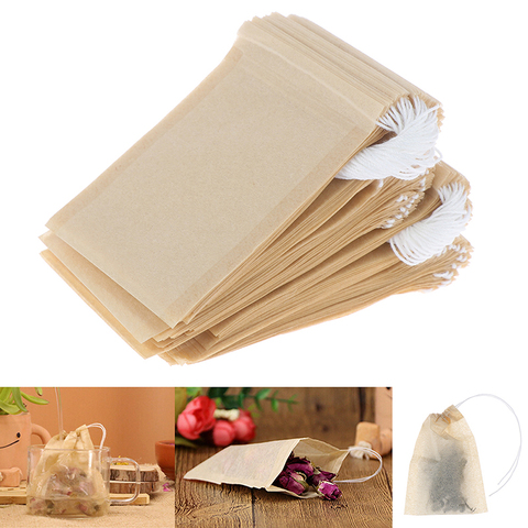 Bolsas de papel con filtro para bolsitas de té, colador de té con sello térmico, infusor, bolsa de té con cordón de madera para hierbas, Té suelto de 7cm * 5cm, 100 Uds. ► Foto 1/6