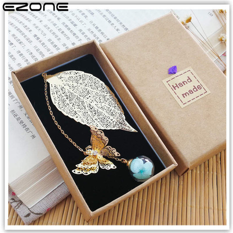 EZONE-marcapáginas de Metal con forma de mariposa para amigos, señalador de Metal con forma de flor inmortal, material de papelería, 1 unidad ► Foto 1/6