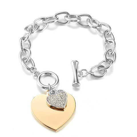 Shefly Love Heart Charm Bracelets For Women Gold Silver Color Bileklik Bracelet&Bangle Jewelry Europe American Style Jewelry ► Foto 1/6
