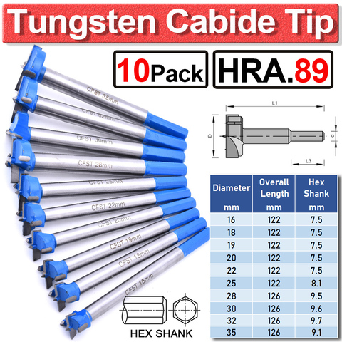 Taladro para agujeros carburo para trabajar madera, Punta Forstner, juego de brocas, sierra de orificio Extra largo, broca de profundidad de 90mm, cortador de brocas Forstner de 16mm-35mm D30 ► Foto 1/6