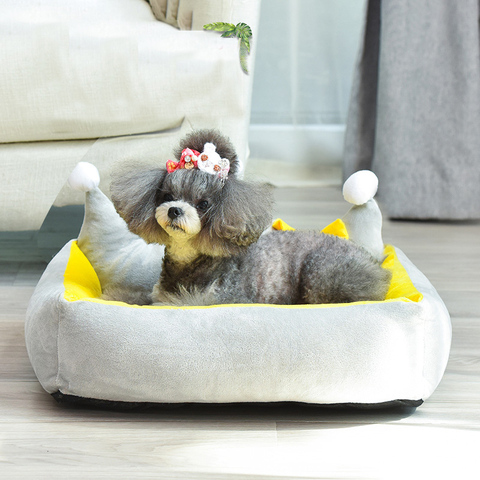 Camas de princesa con corona para Mascotas, sofá cama cálido de invierno para perros pequeños, para gatos, Shih Tzu, Yorkies, suministros de Mascotas extraíbles ► Foto 1/6