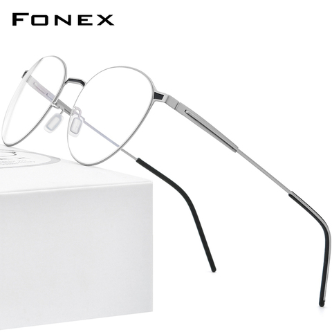 FONEX-Montura de aleación para gafas para mujer, gafas ópticas redondas para miopía graduadas, para hombre, 2022, de Metal, coreanas, sin tornillos, F1014 ► Foto 1/6