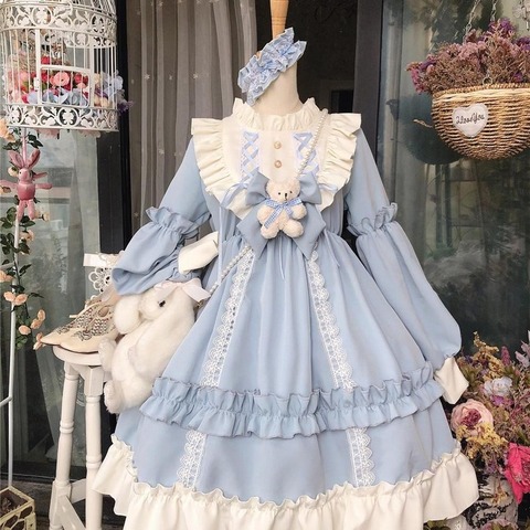 Vestido estilo Kawaii Lolita, disfraz de sirvienta de encaje para mujer, bonito disfraz japonés, dulce vestido gótico para fiesta, Vestidos renacentistas, 2022 ► Foto 1/6