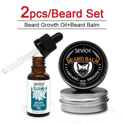 Sevich-Kit de enfermería para hombres, aceite de crecimiento de barba profesional, mejora la barba, bálsamo orgánico, cera de bigote, kit de cuidado de la barba ► Foto 1/6