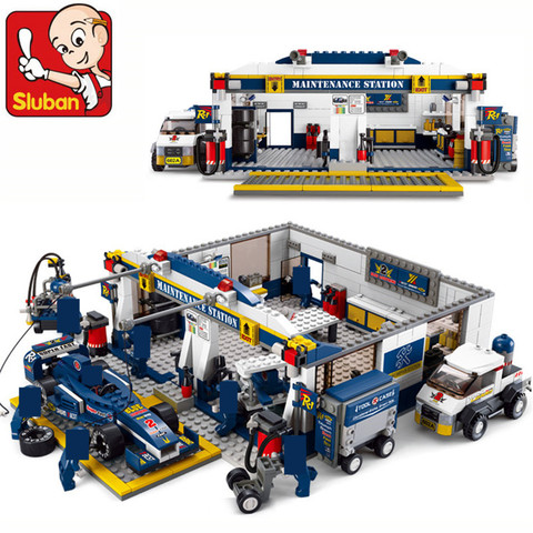 741 Uds ciudad F1 coche de carreras DIY estación Estación de conjuntos de bloques de construcción Brinquedos bloques de modelismo juguetes educativos juegos para los niños ► Foto 1/2