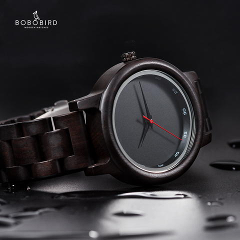 BOBO BIRD-Reloj de pulsera Simple para hombre, de madera de ébano, con movimiento japonés, Texto personalizado, regalo de Navidad para su hijo ► Foto 1/6