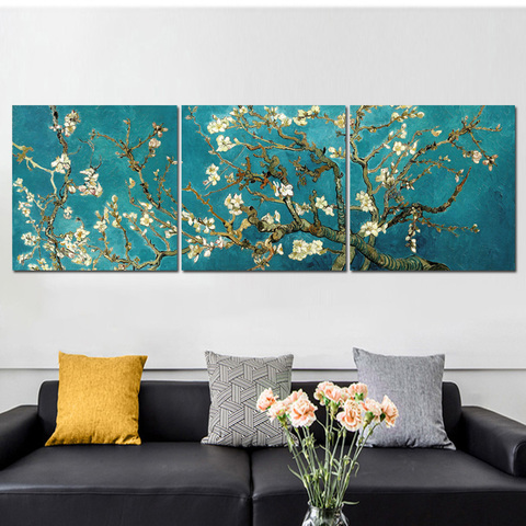 Pintura al óleo de Van Gogh para decoración de la habitación, pintura al óleo famosa de flores de almendro, reproducción de lienzo, arte de pared, impresiones, póster de flores ► Foto 1/6