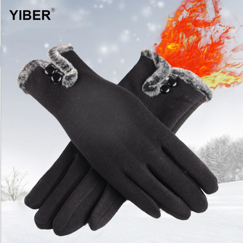 Guantes de invierno cálidos para mujer, de Cachemira y terciopelo no invertida, de dedo completo, Color sólido, con encaje de pantalla táctil, para ciclismo ► Foto 1/5