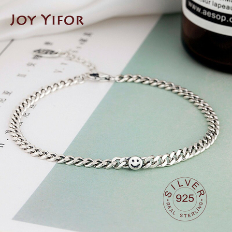 Plata de Ley 100% pulsera de plata 925 colgante grande hecho a mano de la cara de la sonrisa de cadena pulsera de las señoras fiesta regalo plata 925 joyería de moda ► Foto 1/6