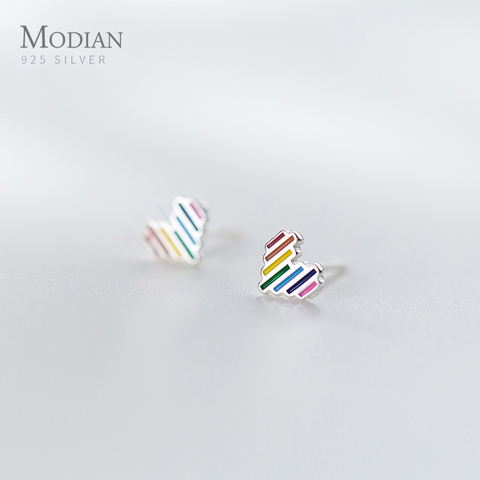 Modian recién llegados lindo Arco Iris corazones joyería para mujeres chica esmalte pequeño 925 Plata de Ley moda fina pendientes Bijoux ► Foto 1/5