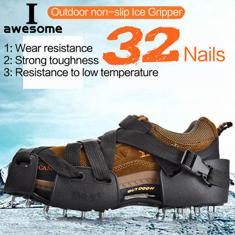 Cubrezapatos antideslizantes para hombre y mujer, cubrezapatos antideslizantes de 32 dientes, para nieve, hielo, crampones, botas de escalada ► Foto 1/6