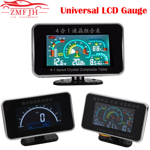 Voltímetro de presión de aceite 4 en 1 LCD, medidor de temperatura del agua, aceite y combustible con sensor de temperatura de 10mm para excavadora y camión, 12v/24v ► Foto 1/6