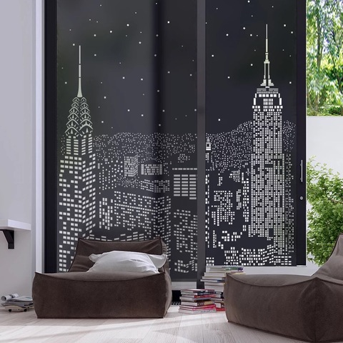 Película de cristal personalizado para ventana, adhesivo estático escarchado opaco, pegatinas de papel de aluminio para el hogar, impermeable para baño, fácil de instalar, noche de ciudad ► Foto 1/6