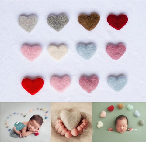 Accesorios de fotografía recién nacido corazón lana DIY accesorios de fotografía de bebé estudio sintió amor corazón 5 unids/set ► Foto 1/6
