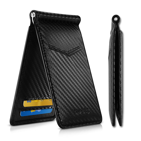NewBring negro fibra de carbono-aspecto dinero Clip RFID Bloqueo de licencia de conducir ID efectivo ► Foto 1/6
