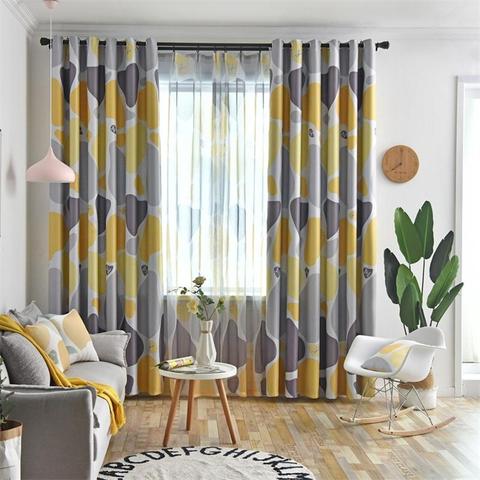 Amarillo-gris Cobblestone apagón cortinas para sala de estar moderna sombra azul Cortina círculo geométrico cortinas ventana WP419-5 ► Foto 1/6