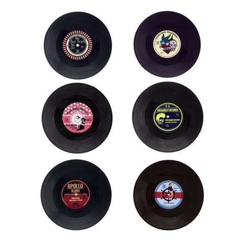 Creativo de plástico negro vinilo manteles de mesa Vintage Retro posavasos para taza casa decoración CD almohadillas de taza de regalo ► Foto 1/6